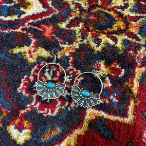 Kingman Turquoise Half Flower Hoop Earrings